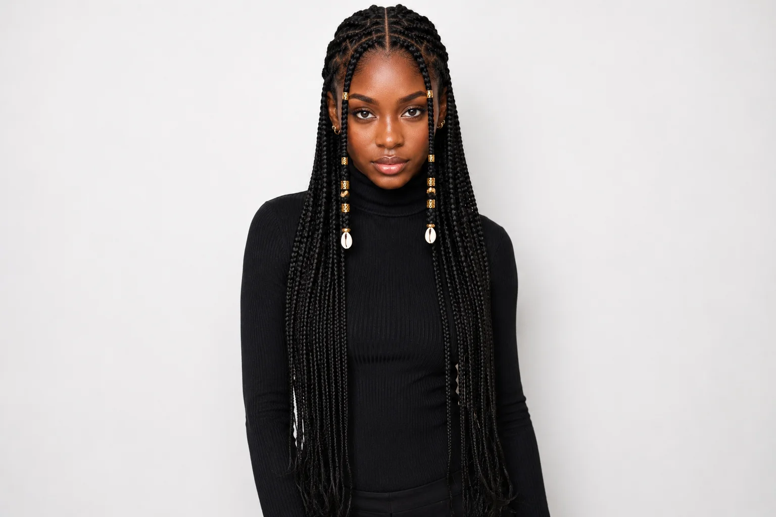 Fulani braids styled with long dramatic length